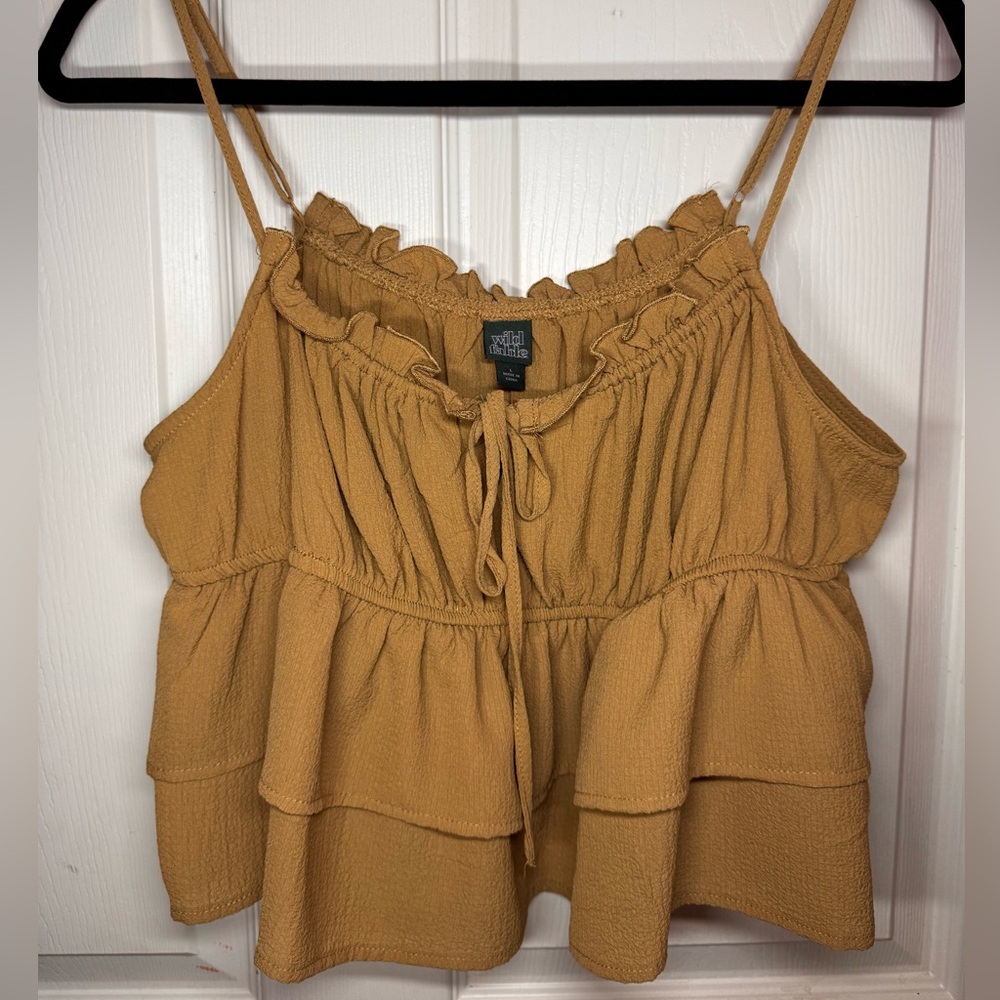 wild fable Textured Ruffle Tie-Front Dress in Mustard Brown